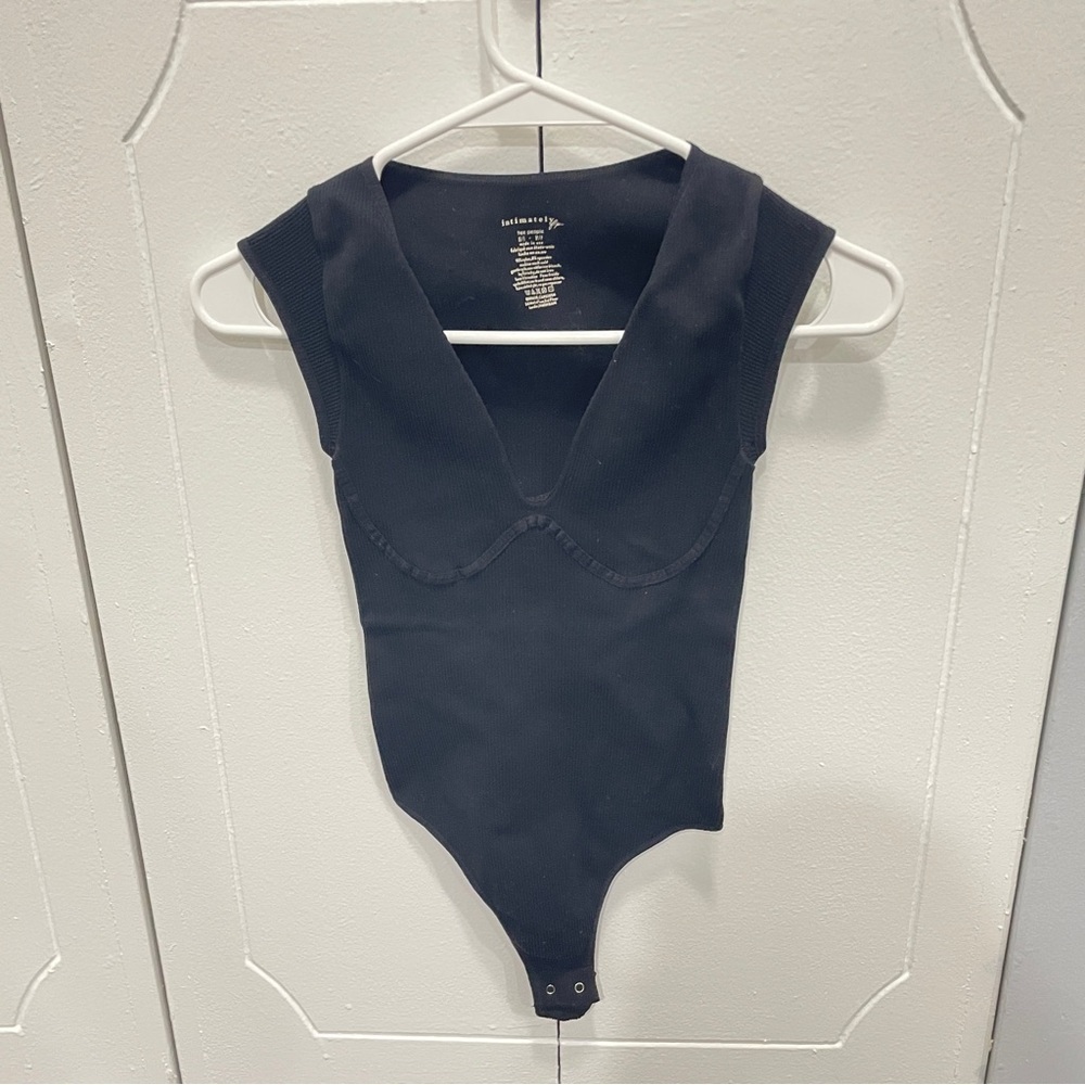 Free People Black V neck Bodysuit